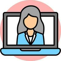 illustration de en ligne femme vidéo appel dans portable écran icône. vecteur