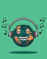 vecteur Terre écouter la musique avec mignonne globe illustration