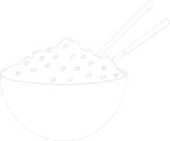 noir ligne art riz dans bol avec baguettes. vecteur