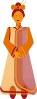 personnage de une femelle portant chinois robe dans rouge et Orange couleur. vecteur