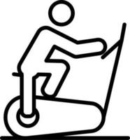 ligne art illustration de Humain cyclisme sur Stationnaire bicyclette icône. vecteur