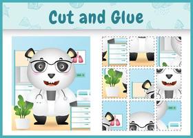 jeu de société pour enfants coupé et collé avec une illustration de personnage de médecin panda mignon vecteur