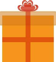 Orange cadeau boîte avec rouge ruban icône dans plat style. vecteur
