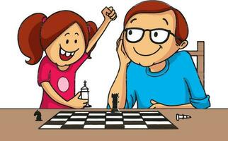 père et fille en jouant échecs ensemble. vecteur
