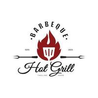 Facile barbecue ancien chaud gril, avec franchi flammes et spatule. logo pour restaurant, badge, café et bar.vecteur vecteur