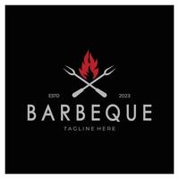 fumée et un barbecue barbecue ancien chaud gril, avec franchi flammes et spatule. logo pour restaurant, badge, café et bar.vecteur vecteur