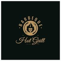 Facile barbecue ancien chaud gril, avec franchi flammes et spatule. logo pour restaurant, badge, café et bar.vecteur vecteur