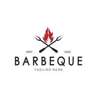 fumée et un barbecue barbecue ancien chaud gril, avec franchi flammes et spatule. logo pour restaurant, badge, café et bar.vecteur vecteur