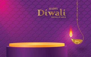 diwali ou deepavali 3d podium rond étape style pour le Indien Festival de lumières vecteur