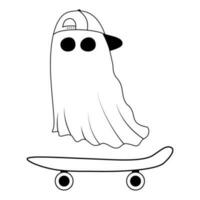 fantôme mignonne portant une chapeau et faire de la planche à roulettes vecteur