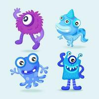 mignonne monstres 3d vecteur ensemble. des gamins dessin animé personnage conception pour affiche, bébé des produits logo et emballage conception.