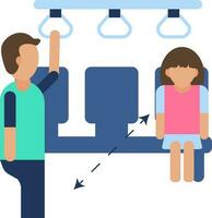 illustration de en voyageant homme et femme avec social distanciation dans transport véhicule icône. vecteur
