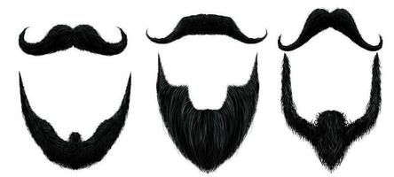 moustache et barbe. homme barbes style, frisé moustaches masque et ancien faux moustache isolé vecteur ensemble