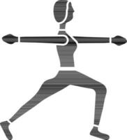 Jeune Dame Faire yoga guerrier 2 pose icône dans noir et blanc couleur. vecteur