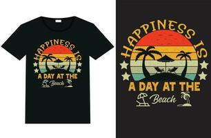 bonheur est une journée à le plage, été T-shirt conception vecteur