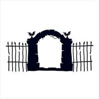 vieux clôture de cimetière. Halloween décoration. noir silhouette de sombre mur. plat illustration isolé sur blanc vecteur