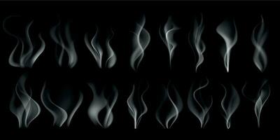fumant fumée. chaud vapeur flux, fumeur nuage et vapeur de café tasse isolé réaliste 3d vecteur illustration ensemble