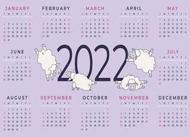 calendrier 2022 modèle horizontal pour un an 12 mois de yoga pour animaux de compagnie vecteur