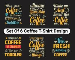 café T-shirt conception paquet, ensemble de 6 café T-shirt conception, et modèle vecteur