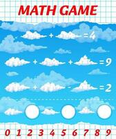 math Jeu feuille de travail, dessin animé duveteux blanc des nuages vecteur