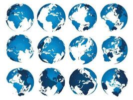 bleu Terre globe. globes sphère silhouette, L'Europe  Asie et Amérique Plans. Terre carte isolé 3d vecteur ensemble