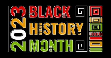 noir histoire mois bannière avec ethnique décoration, brillant couleurs et blanc ligne et texte sur une noir Contexte. vecteur