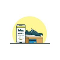 sport des chaussures en ligne achat concept vecteur illustration. numérique La technologie pour faire du shopping