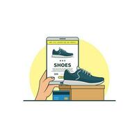 sport des chaussures en ligne achat concept vecteur illustration. numérique La technologie pour faire du shopping