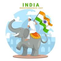 Man riding elephant célèbre la fête de l'indépendance de l'Inde vecteur