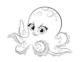 mignonne dessin animé pieuvre. ligne art pour coloration livres. vecteur illustration de une mignonne poulpe dans une dessin animé style pour enfants coloration livres.