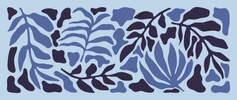 abstrait botanique art Contexte vecteur. Naturel main tiré modèle conception avec bleu feuilles, branches. Facile contemporain style illustré conception pour tissu, imprimer, couverture, bannière, fond d'écran. vecteur