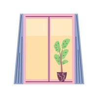 fenêtre avec plante d'appartement icône blanc Contexte vecteur