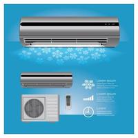 climatiseur réaliste et télécommande avec illustration vectorielle de symboles d & # 39; air froid vecteur