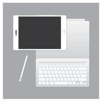 tablette blanche avec étui clavier et illustration vectorielle de stylo vecteur