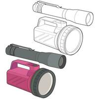 lampe de poche de lumière vecteur plat ensemble icône. lampe de poche éclairage avec projecteur ou éclair. illustration ensemble de clignotant lumière lanterne isolé sur noir Contexte. vecteur illustration, eps dix.