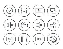 icônes de ligne de lecteur vidéo sur blanc vecteur