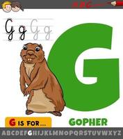 lettre g de l'alphabet avec personnage animal de dessin animé gopher vecteur