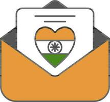 Indien drapeau cœur salutation carte avec enveloppe tricolore icône. vecteur