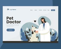 Médecin vérifiant la santé des chiens page de destination design vector illustration