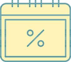 calendrier avec pourcentage symbole icône dans Jaune couleur. vecteur