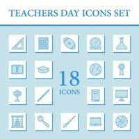 bleu et blanc ensemble de éducation équipement pour enseignants journée icône sur carré modèle Contexte. vecteur