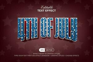 4e de juillet texte effet 3d Amérique incurvé style. modifiable texte effet. vecteur