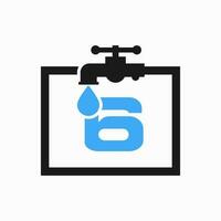 lettre 6 plombier logo conception. plomberie l'eau logo modèle vecteur