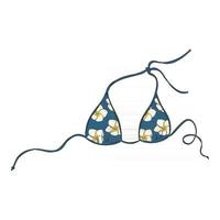 haut de bikini bleu dessiné à la main avec motif fleur de frangipanier vecteur