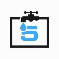 lettre 5 plombier logo conception. plomberie l'eau logo modèle vecteur