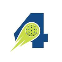 initiale lettre 4 pickleball logo concept avec en mouvement pickleball symbole. cornichon Balle logotype vecteur modèle