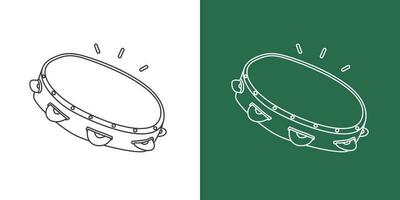 tambourin ligne dessin vecteur conception. percussion instrument tambourin clipart dessin dans linéaire style isolé sur blanc et tableau noir Contexte. musical instrument clipart concept