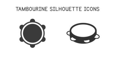 tambourin plat la toile icône ensemble. tambourin logo conception. percussion instrument Facile tambourin signe silhouette solide noir icône vecteur conception, Haut voir, et angle voir. musical instruments concept