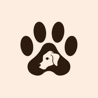 animal de compagnie magasin logo conception avec chiot dans le milieu de chien pattes. animal pochoir plat vecteur illustration.
