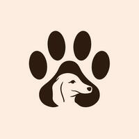 animal de compagnie magasin logo conception avec chiot dans le milieu de chien pattes. animal pochoir plat vecteur illustration.